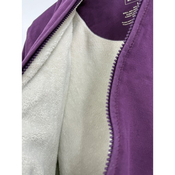 LLBean Womens Purple Fleece Lined Zip Up Hoodie Sweatshirt Size L - Picture 3 of 8